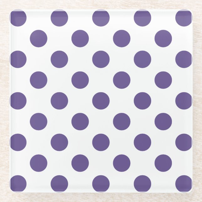 Ultraviolette Polka-Punkte auf weiß Glasuntersetzer (Vorderseite)