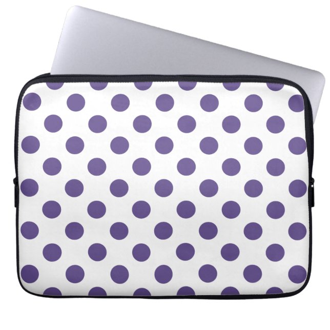 Ultraviolette Polka-Punkte auf weiß Laptopschutzhülle (Vorderseite)