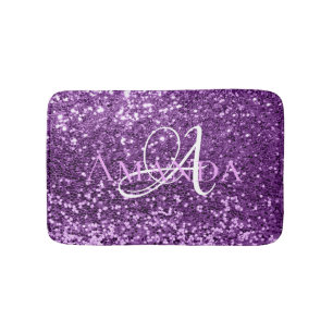 Ultraviolettes lila Glitzer-Namen-Monogramm Badematte
