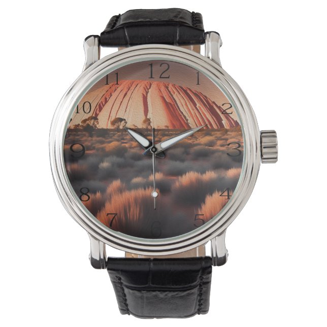 Uluru "Ayers Rock" Australia Oil Paint, Armbanduhr (Vorderseite)