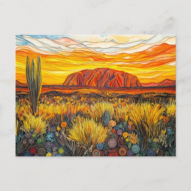 Uluru-Outback-Landschaft im Quilling-Stil Postkarte (Vorderseite)