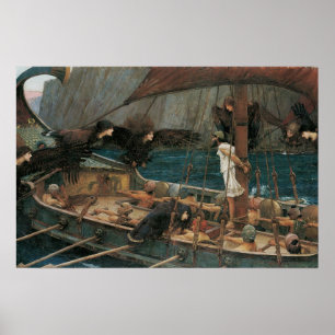 Ulysses und die Sirenen von John William Waterhous Poster