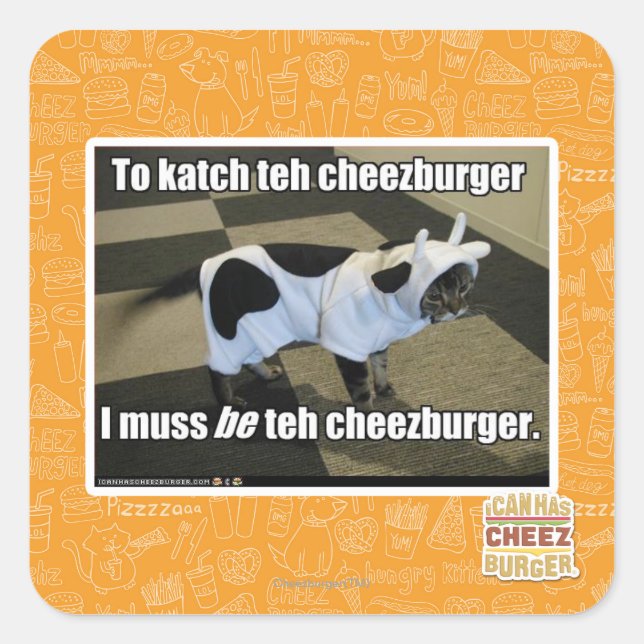 Um den Cheezburger zu kürzen Quadratischer Aufkleber (Vorderseite)