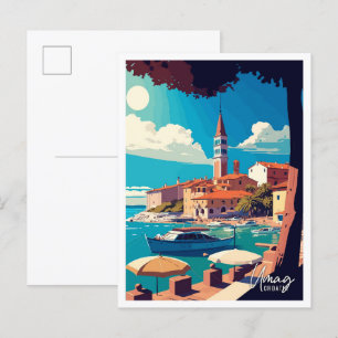 Umag Croatia Art Vintage Reisen Illustration Postkarte