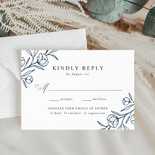 Umarbeitete Florale Navy-Menüwahl Hochzeit RSVP Karte