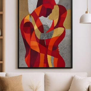 Umarme mich – Abstrakte Liebhaber Kunst in Rot und Poster