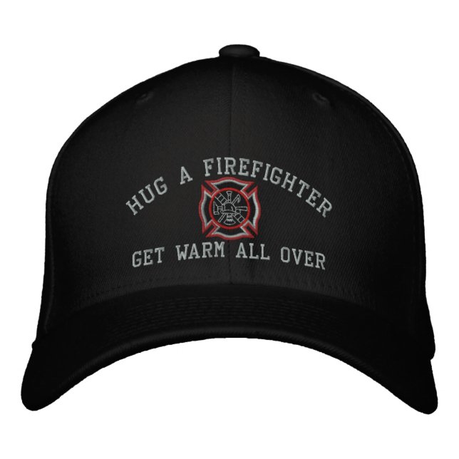 Umarmen eines Feuerwehrmanns mit Humoraler, maßges Bestickte Kappe (Vorderseite)