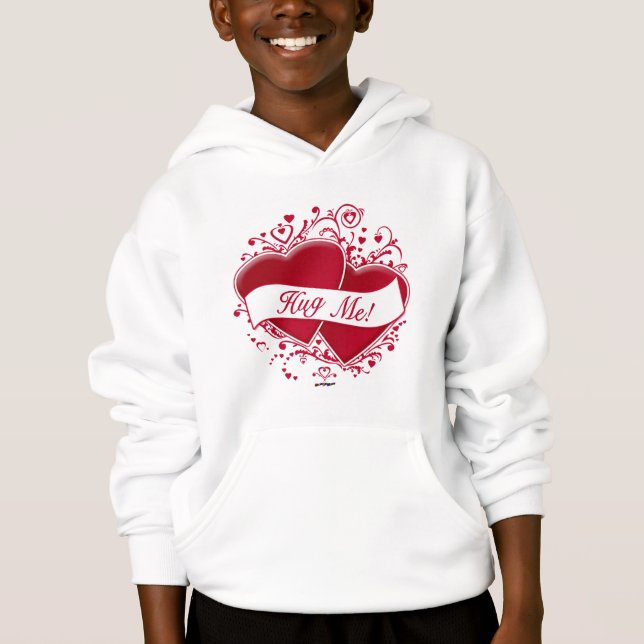 Umarmen Sie mich! Rote Herzen Hoodie (Vorderseite)
