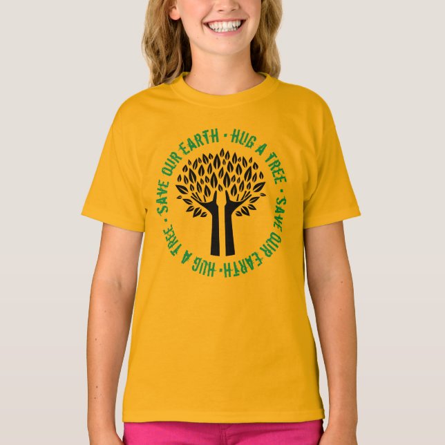Umarmung eines Baumes Rette unsere Erde T-Shirt (Vorderseite)