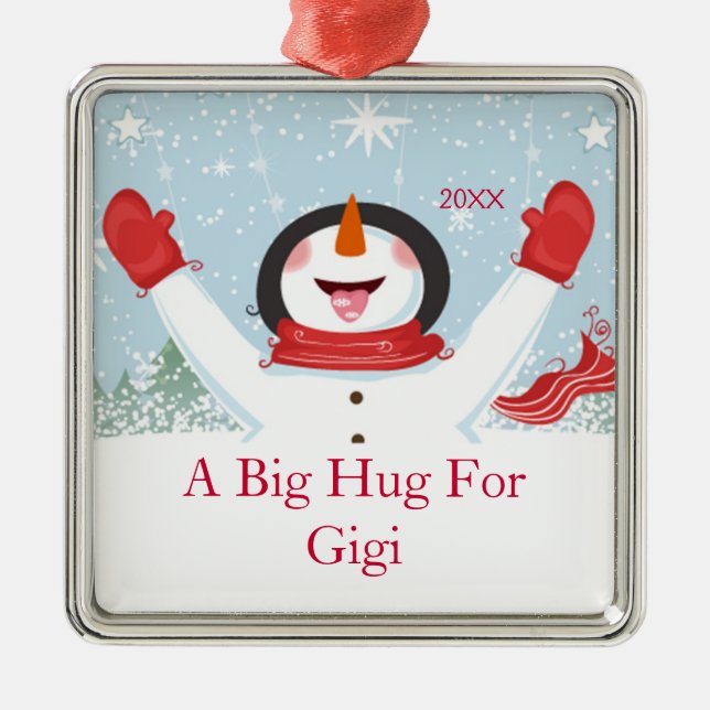 Umarmung für Gigi WeihnachtsSchneemann-Verzierung Silbernes Ornament (Vorne)