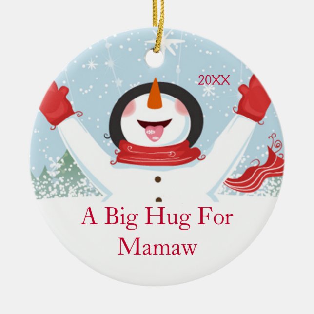 Umarmung für Mamaw WeihnachtsSchneemann-Verzierung Keramikornament (Vorne)