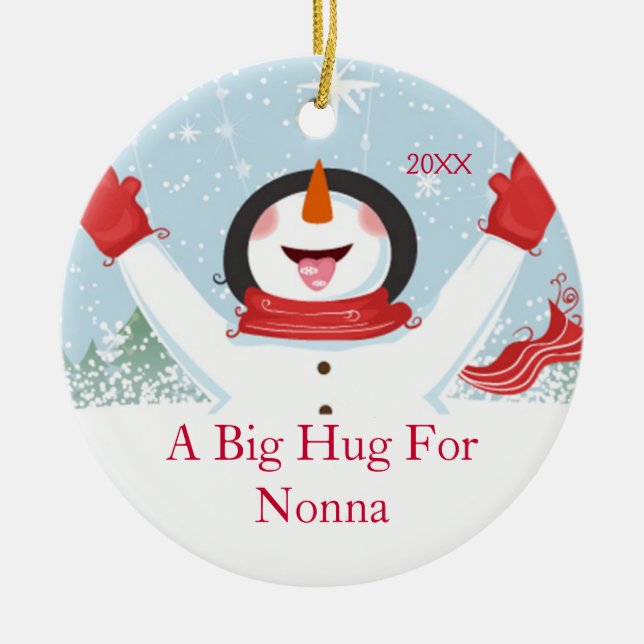 Umarmung für Nonna WeihnachtsSchneemann-Verzierung Keramikornament (Vorne)