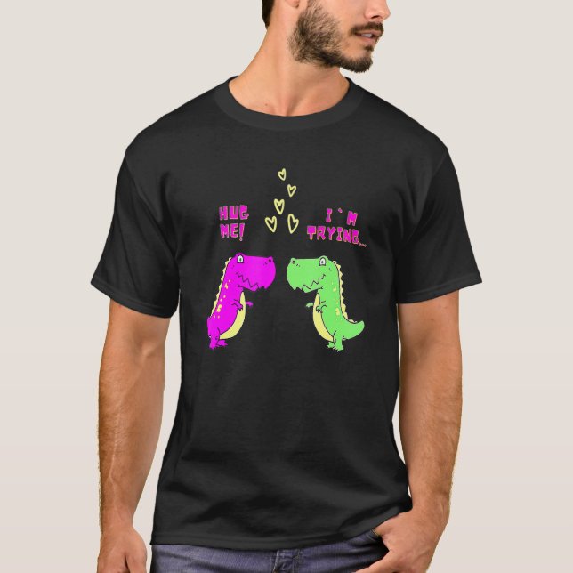 Umarmung Ich versuche Herz T Rex Dinosaur Couple V T-Shirt (Vorderseite)