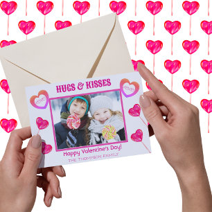 Umarmungen & Küsse XOXO Süße rosa Lollipops Herz F Feiertagskarte