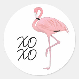 Umarmungen und Küsse XOXO Rosa Flamingo Runder Aufkleber