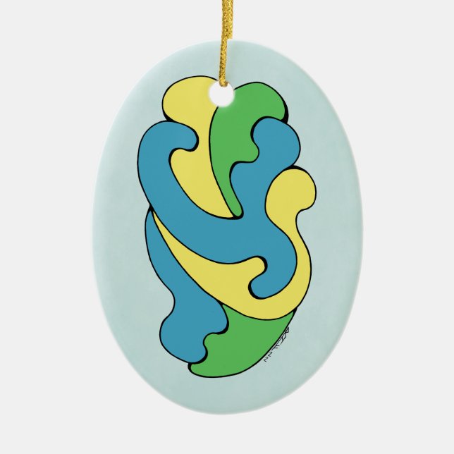 Umarmungskurven (Gelb, Blau, Grün) Keramik Ornament (Vorne)