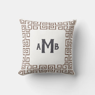 Umber Brown Chinoiserie Monogramm für die griechis Kissen