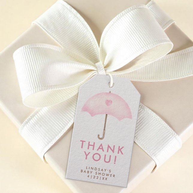 Umbrella Baby Dusche Geschenkanhänger (Thank you Gift Tag - Girl Baby Shower)