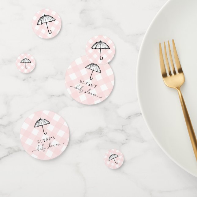 Umbrella Baby Dusche Pink Gingham Table Confetti Konfetti (Gruppe)