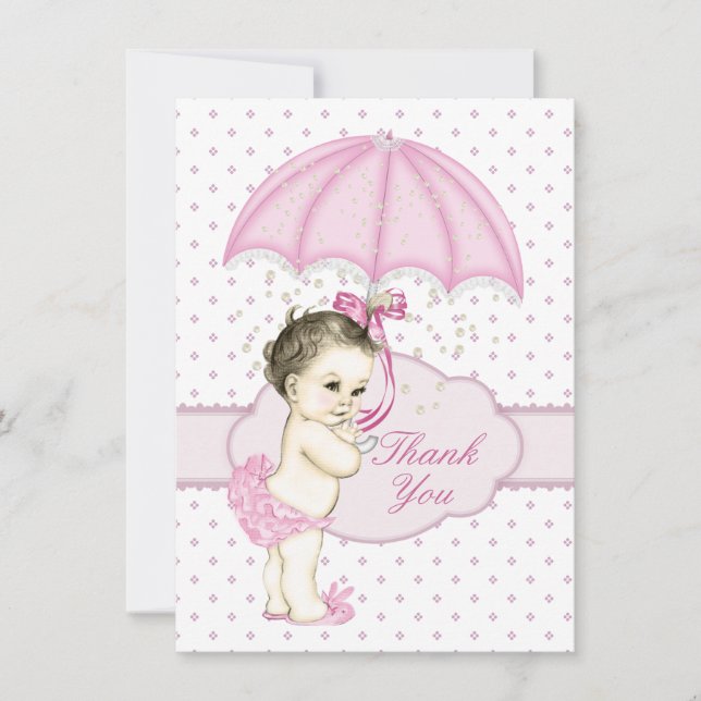 Umbrella Baby Girl Sprinkle Baby Dusche Vielen Dan Dankeskarte (Vorderseite)