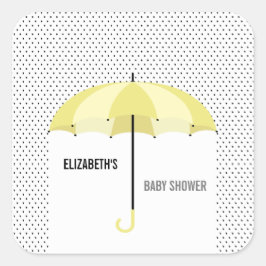 Umbrella Baby Shower Tags, Gelbes Gastgeschenk Quadratischer Aufkleber