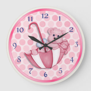 Umbrella Bear Pink Große Wanduhr