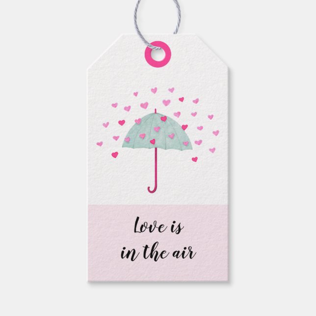 Umbrella Hearts Pastel Pink Mint Gift Tag Geschenkanhänger (Vorderseite)