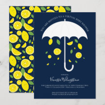 Umbrella Lemons Blue White Virtual Baby Dusche