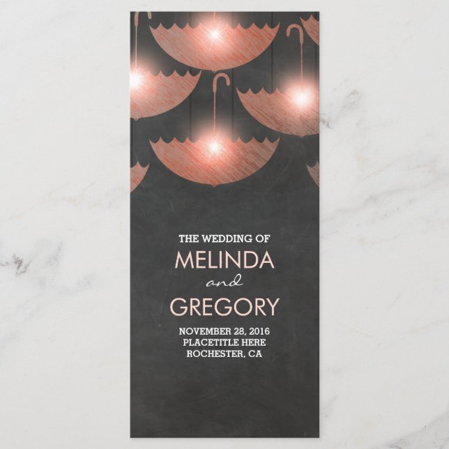 Umbrella Lights Chalk and Pink Wedding Programme (Devant)
