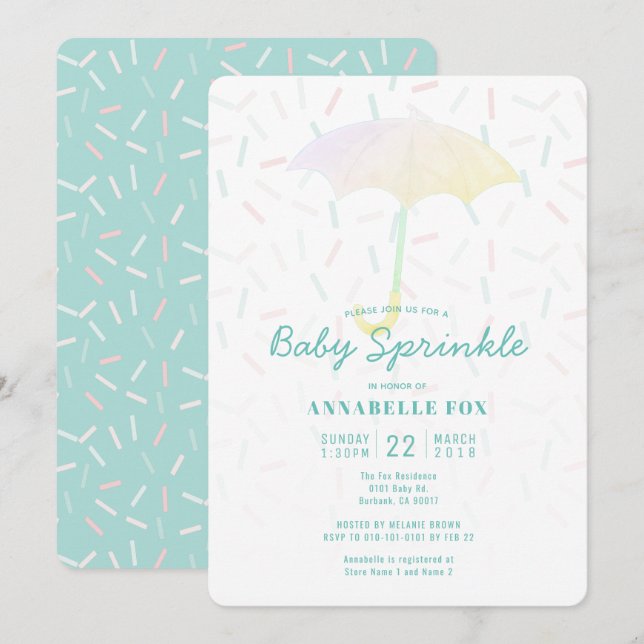 Umbrella Mint Baby Sprinkor Shower Invitation (Devant / Derrière)