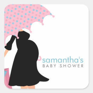 Umbrella Mommy Baby Dusche Quadratischer Aufkleber