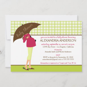 Umbrella Mommy Gingham Baby Shower Invite (Limon) Einladung