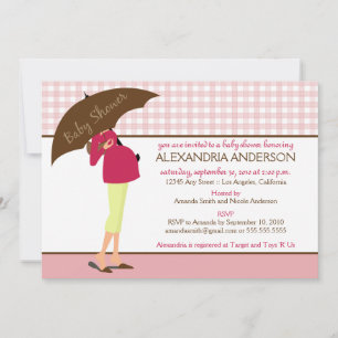 Umbrella Mommy Gingham Baby Shower Invite (pink) Einladung