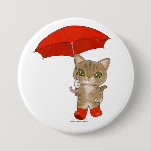 Umbrella Tabby Cat Button