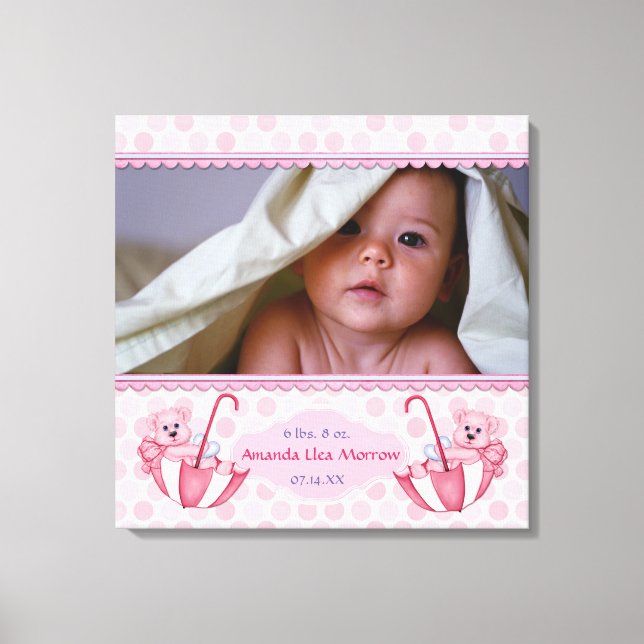 Umbrella Teddy Bear Polka Baby Canvas Print Leinwanddruck (Vorderseite)