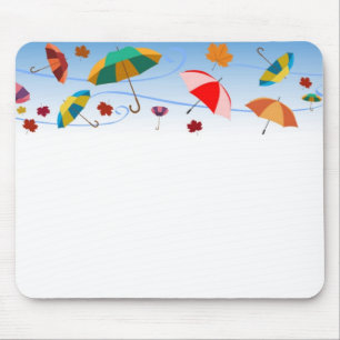 UMBRELLAS AND LEAVES PATTERN MOUSEPAD