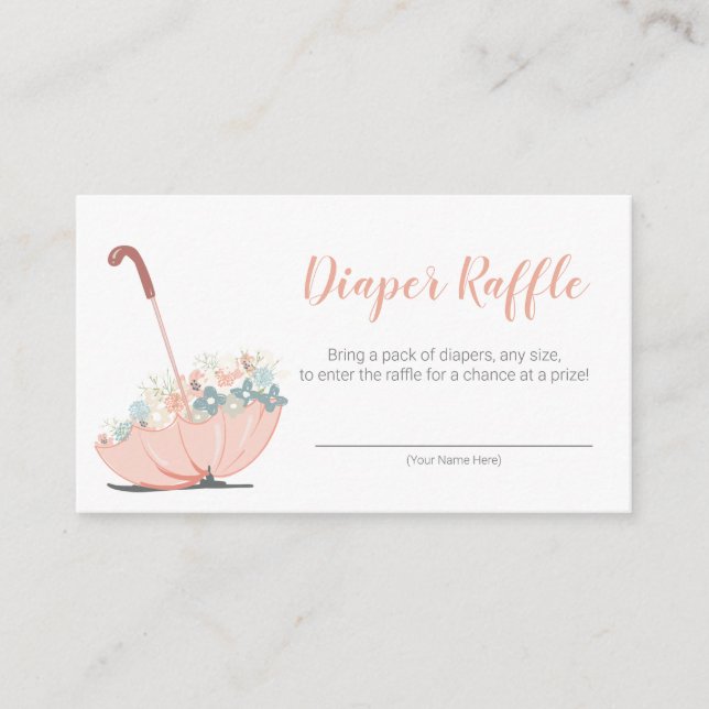 Umbrett mit Blume Girl Diaper Raffle Ticket Begleitkarte (Vorderseite)