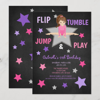 Umdreh, Tumble, Jump & Play Gymnastik Geburtstag Einladung