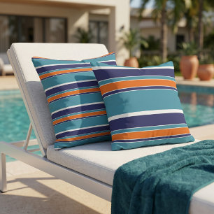 Umdrehbare Teal Blau Grün Orange Weiße Streifen Kissen