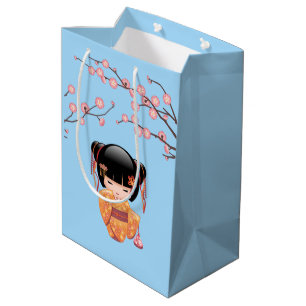 Ume Kokeshi Doll Japanese Geisha Girl Blue Mittlere Geschenktüte