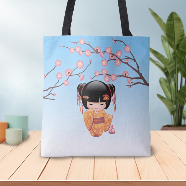 Ume Kokeshi Doll - Japanese Plum Geisha Girl Blue Tasche (Von Creator hochgeladen)