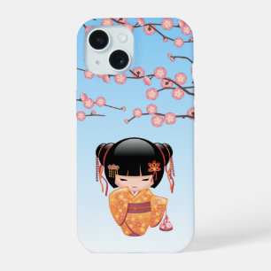 Ume Kokeshi Doll - Japanisch Geisha Girl Blue iPhone 15 Hülle