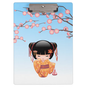 Ume Kokeshi Doll - Japanisch Geisha Girl Blue Klemmbrett
