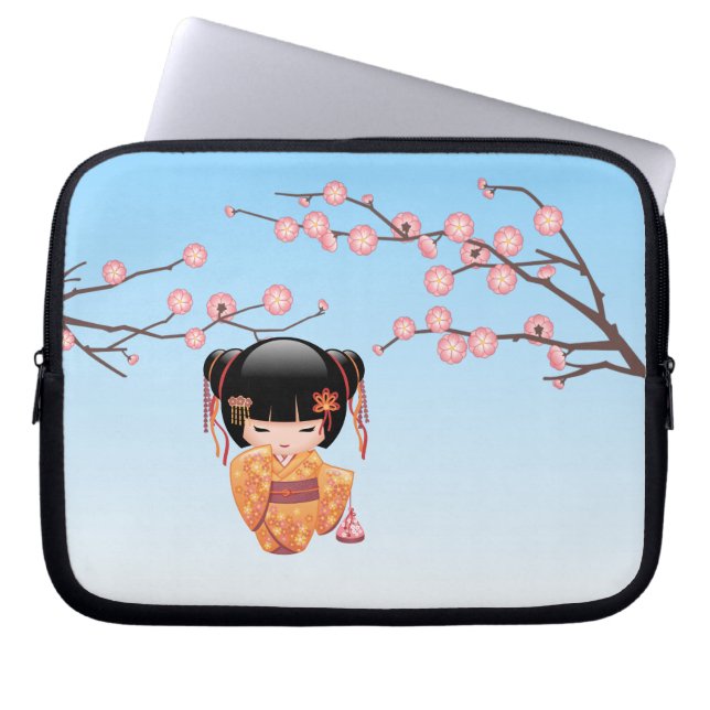 Ume Kokeshi Doll - Japanisch Geisha Girl Blue Laptopschutzhülle (Vorderseite)