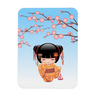 Ume Kokeshi Doll - Japanisch Geisha Girl Blue Magnet