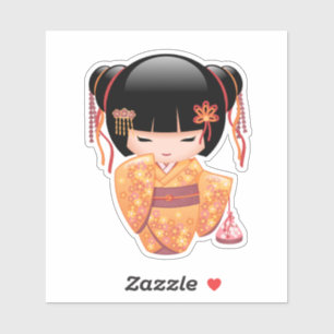 Ume Kokeshi Doll - Japanisch Peach Geisha Girl Aufkleber