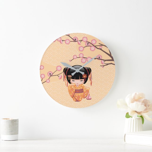 Ume Kokeshi Doll - Japanisch Peach Geisha Girl Große Wanduhr (Zuhause)
