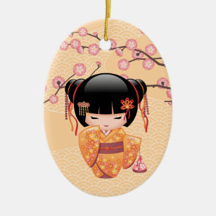 Ume Kokeshi Doll - Japanisch Peach Geisha Girl Keramik Ornament