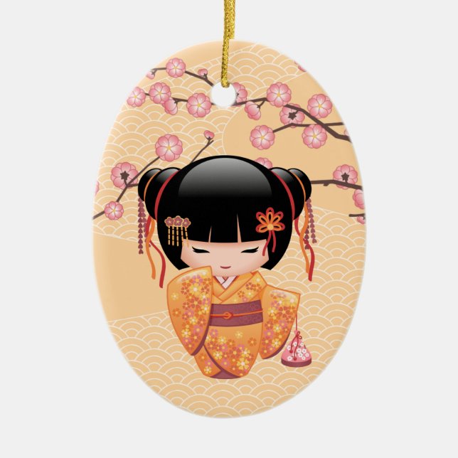 Ume Kokeshi Doll - Japanisch Peach Geisha Girl Keramik Ornament (Vorne)