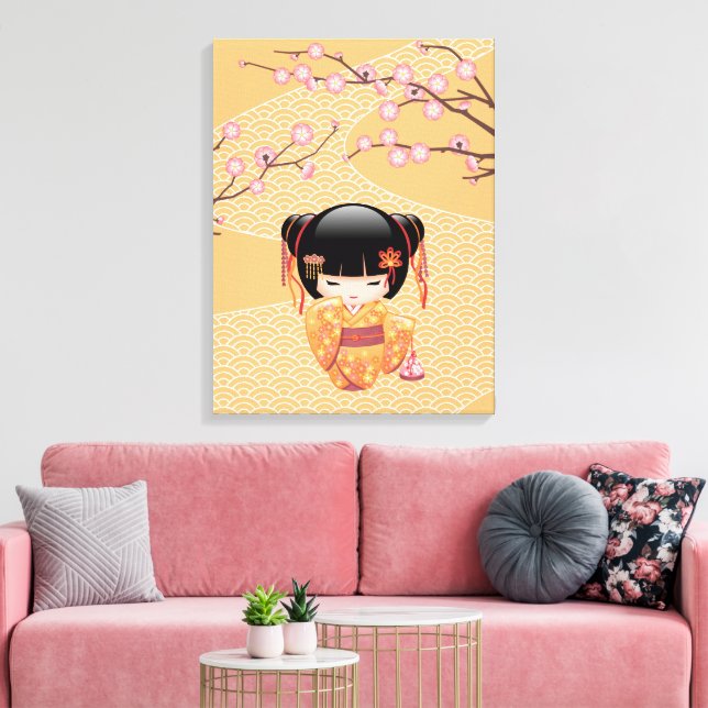 Ume Kokeshi Doll - Japanisch Peach Geisha Girl Leinwanddruck (Insitu (Wohnzimmer))